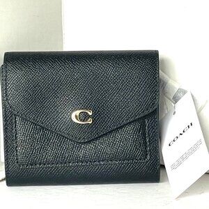 Coach Wyn Small Wallet Black Leather Trifold Billfold C2328 Womens NWT ORGPKG